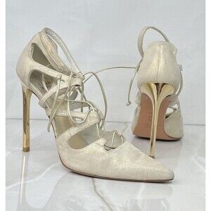 STUART WEITZMAN Excite Gold Suede Pumps Ulta Hi Stiletto Heels Leather Sz 7.5 M